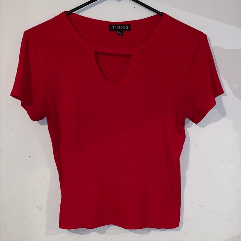 TIMINg red v neck kinda crop shirt